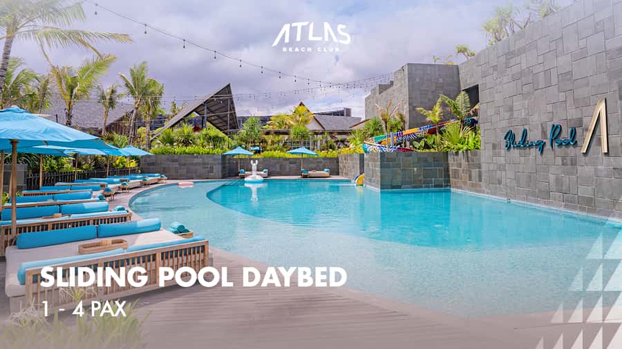 Atlas Beach Club Bali: DayBed/Sofa Booking with F&B Credit - Pool, beach, and family use