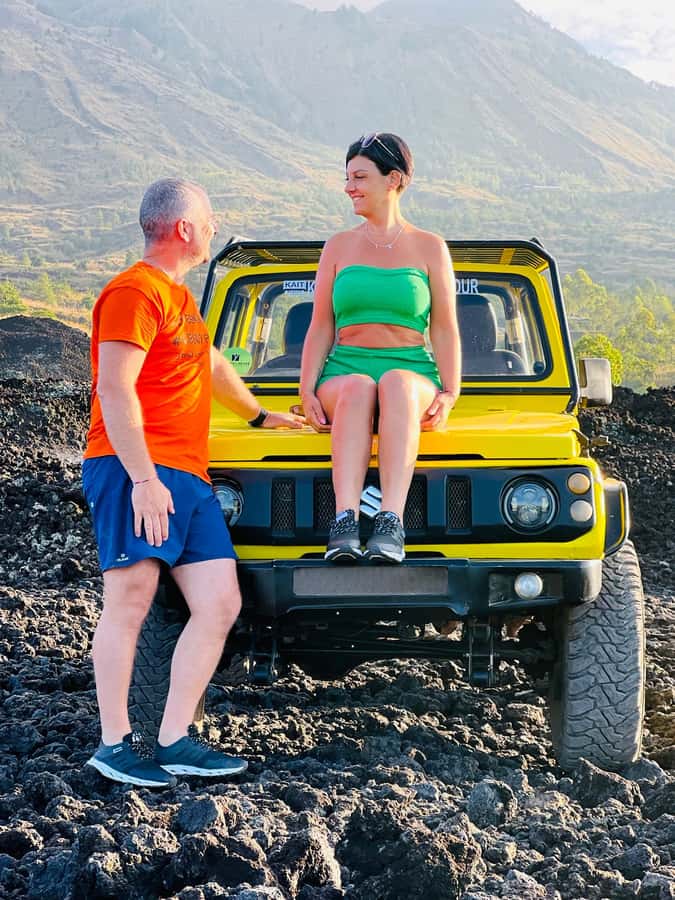 Bali: Day/Sunset Mount Batur 4WD Jeep and Natural Hot Spring - The 4WD Jeep ride across lava and black sand