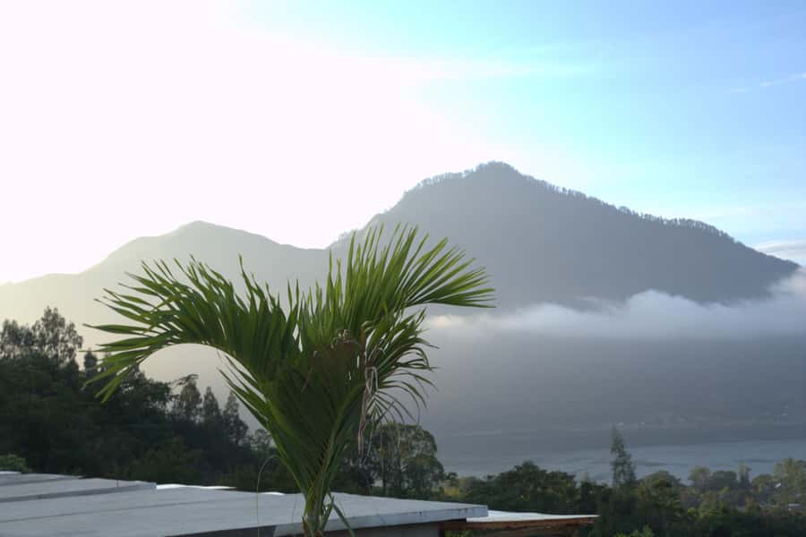 Bali: Natural Hot Spring in Pyramid Infinity Pools - Lake Batur and Mount Abang from the pool