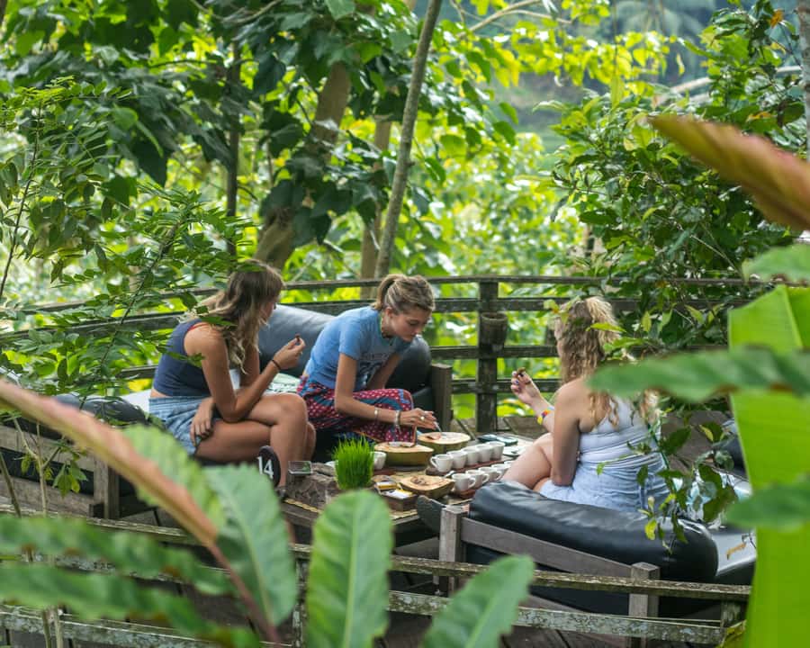 Balinese Purification at holy water temple with Local - Walking Down Through the Greenery