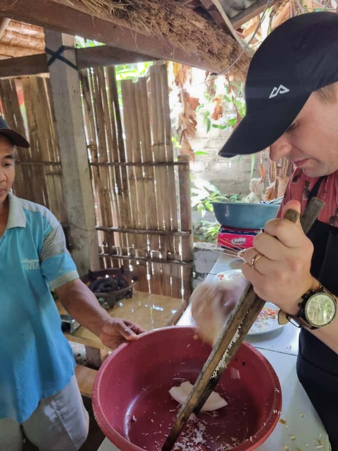 Candidasa Hidden Activities - The welcome: coconut coffee, fruit, and village water